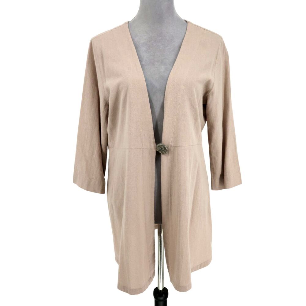 Soft Surroundings Jacket Womens Medium Beige Cotton Lightweight Long Lagenlook